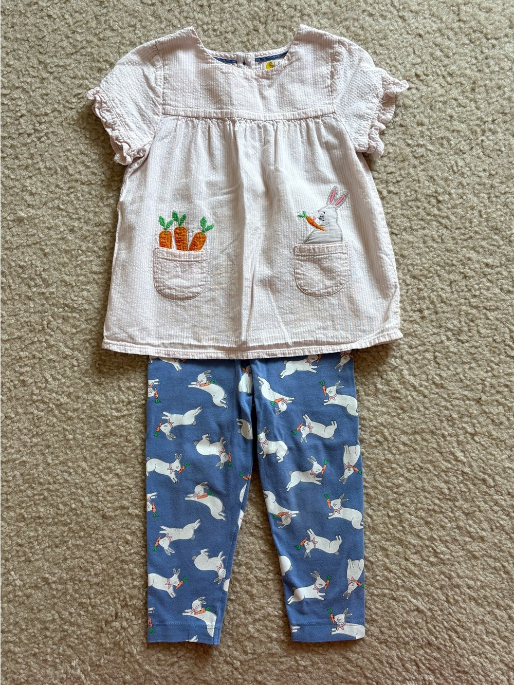 Mini Boden Pink Bunny & Carrot Top with Blue Bunny Print Leggings